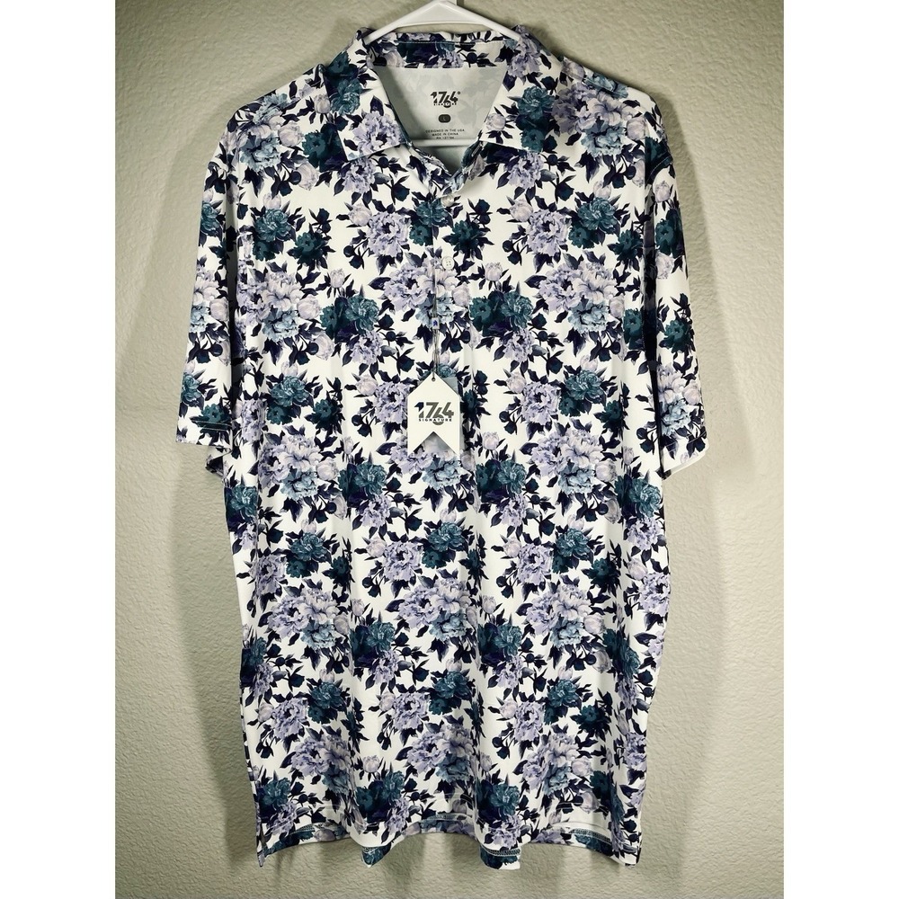 1764 Golf Polo Shirt NWT Men Size Large Floral All Over Print Performance